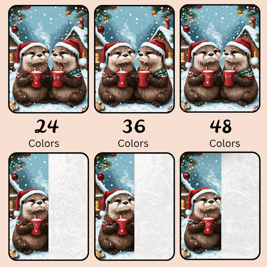 Otters & Cocoa: Paint-by-Number Christmas Collection (24/36/48 colors | No Frame)