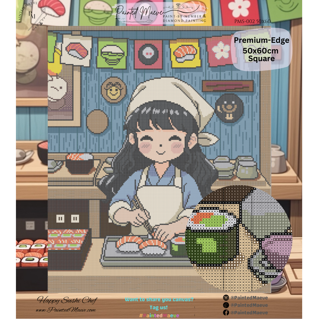 Happy Sushi Chef: Hand-Rendered Diamond Painting Collection