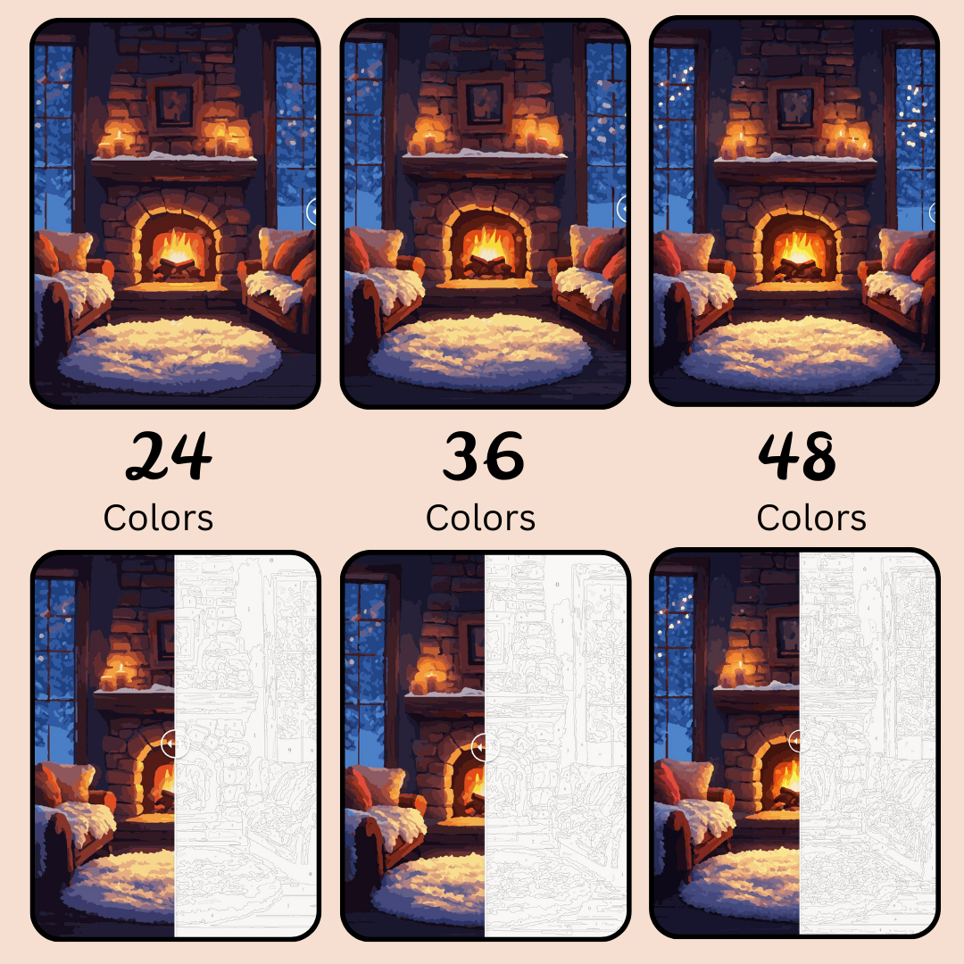 Snowy Fireplace: Paint-by-Number Collection (24/36/48 colors | No Frame)