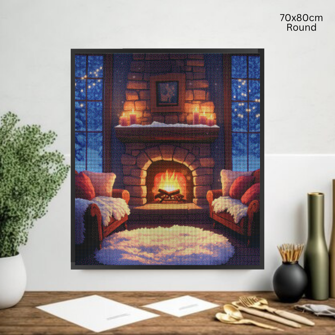 Snowy Fireplace: Diamond Painting Christmas Collection