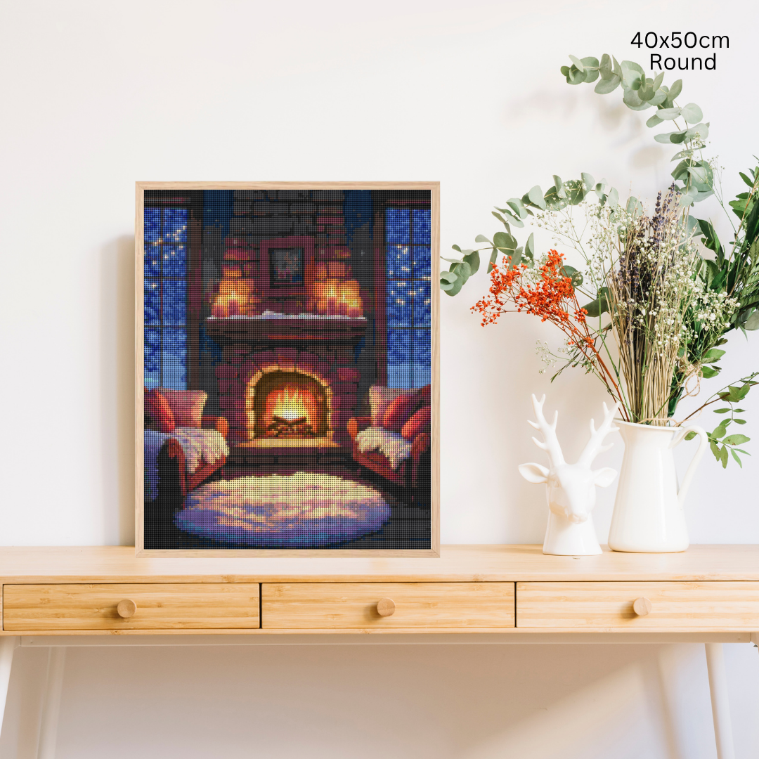 Snowy Fireplace: Diamond Painting Christmas Collection