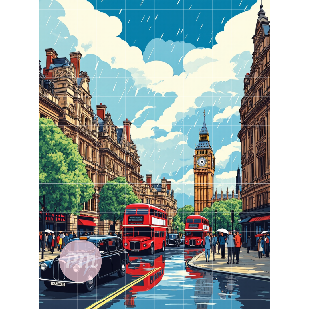 Rainy London Stroll: Paint-by-Number Collection (24/36/48 colors | No Frame)