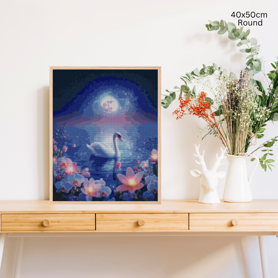 Moonlit Swan Serenity: Diamond Painting Collection