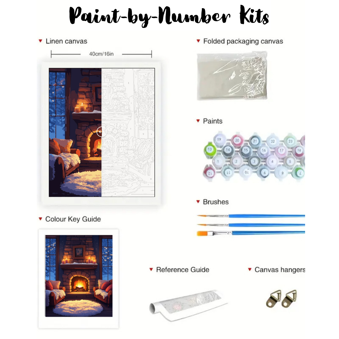 Snowy Fireplace: Paint-by-Number Collection (24/36/48 colors | No Frame)