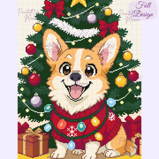 Cozy Christmas Corgi Hand-Rendered Diamond Painting