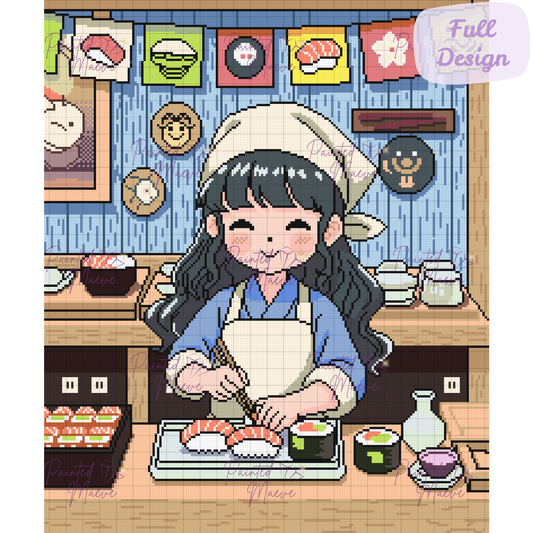Happy Sushi Chef Hand-Rendered Diamond Painting