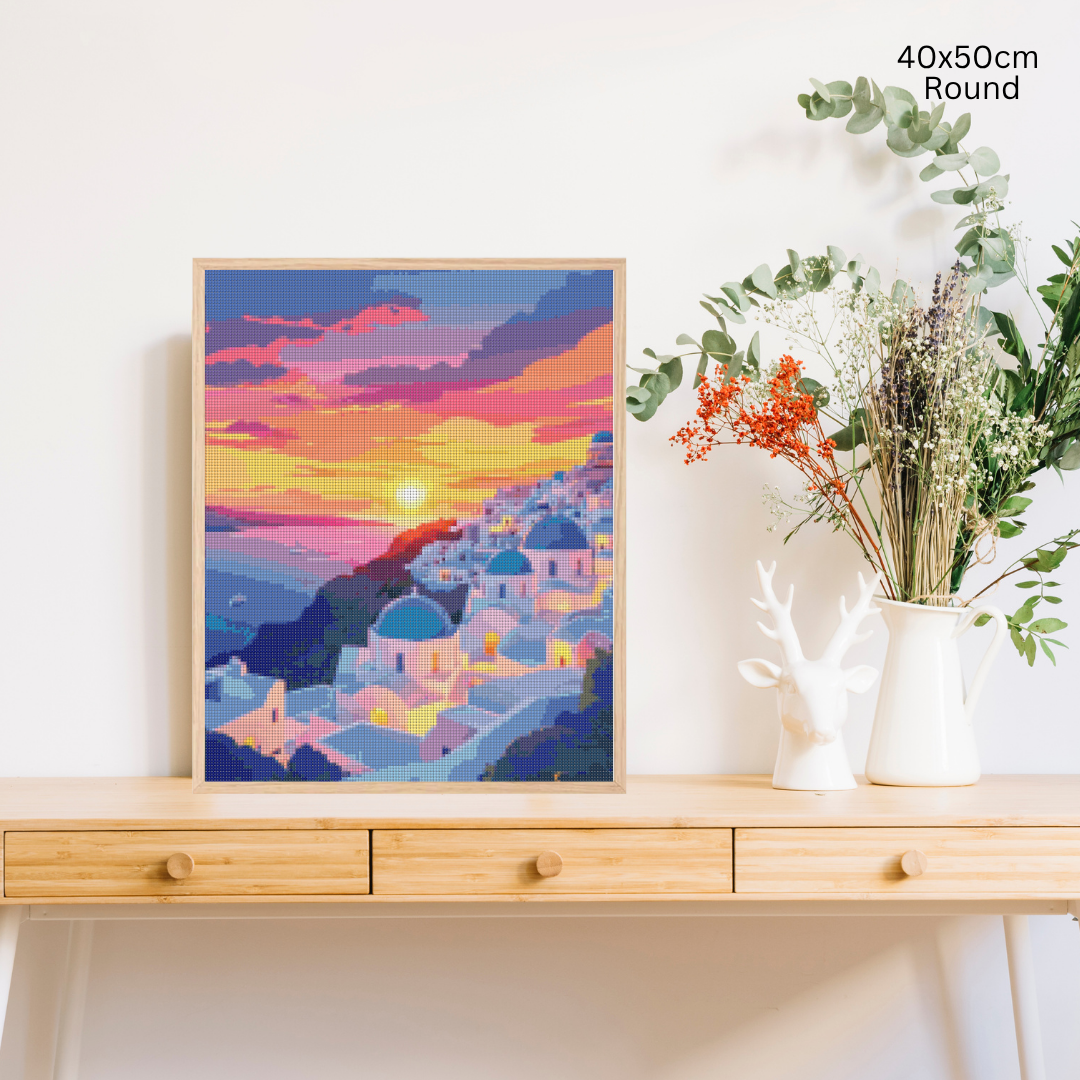 Sunset Over Santorini: Diamond Painting Collection