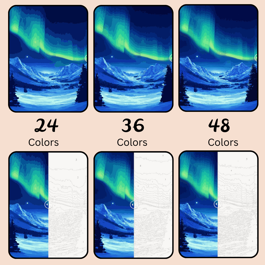 Winter Aurora Nights: Paint-by-Number Collection (24/36/48 colors | No Frame)