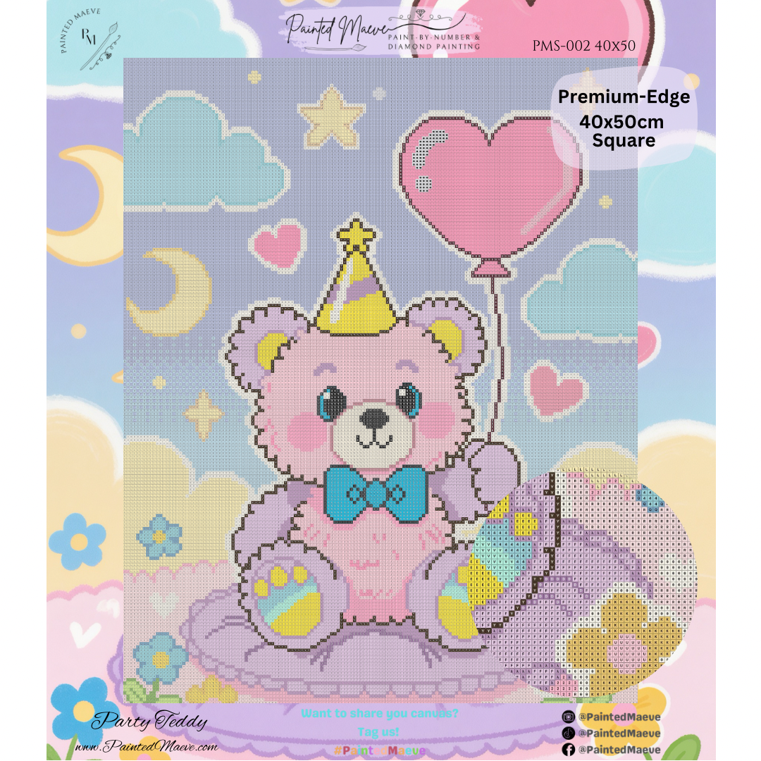 Party Teddy: Hand-Rendered Diamond Painting Collection