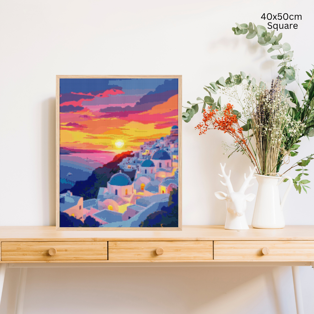 Sunset Over Santorini: Diamond Painting Collection