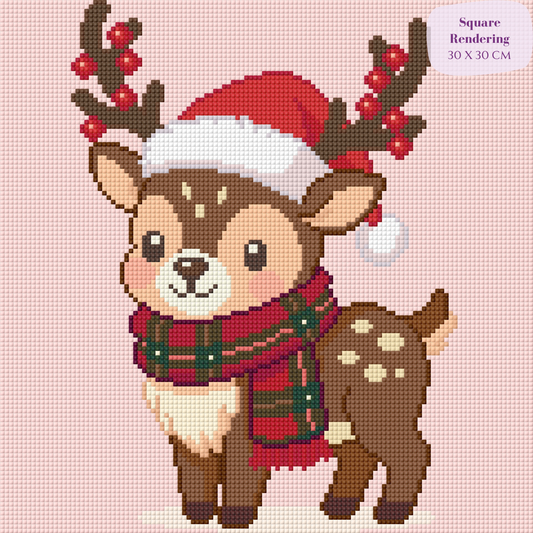 Winter Berry Fawn Hand-Rendered Diamond Painting