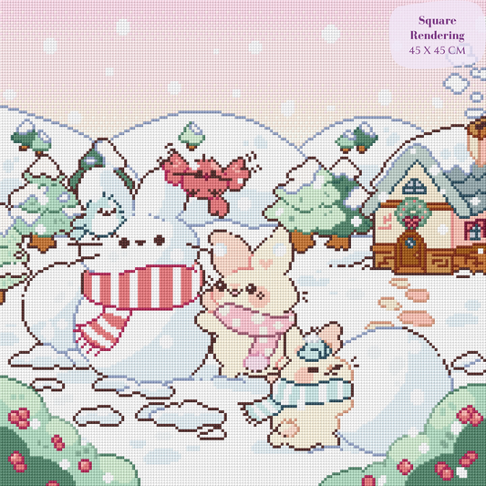 Winter Bunnies Hand-Rendered Diamond Painting