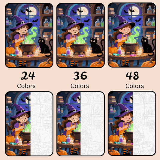 Potion & Purrs: Paint-by-Number Halloween Collection (24/36/48 colors | No Frame)