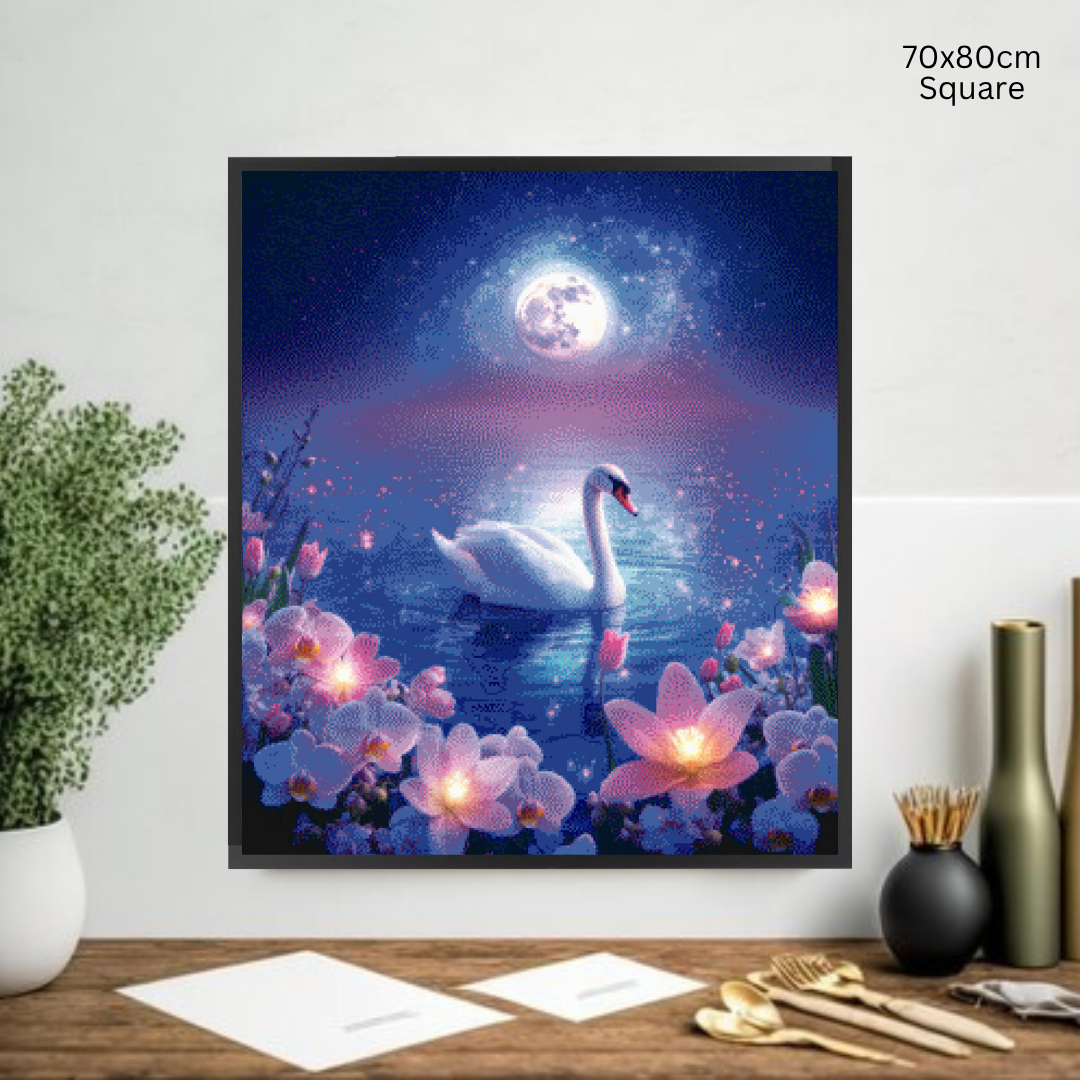 Moonlit Swan Serenity: Diamond Painting Collection