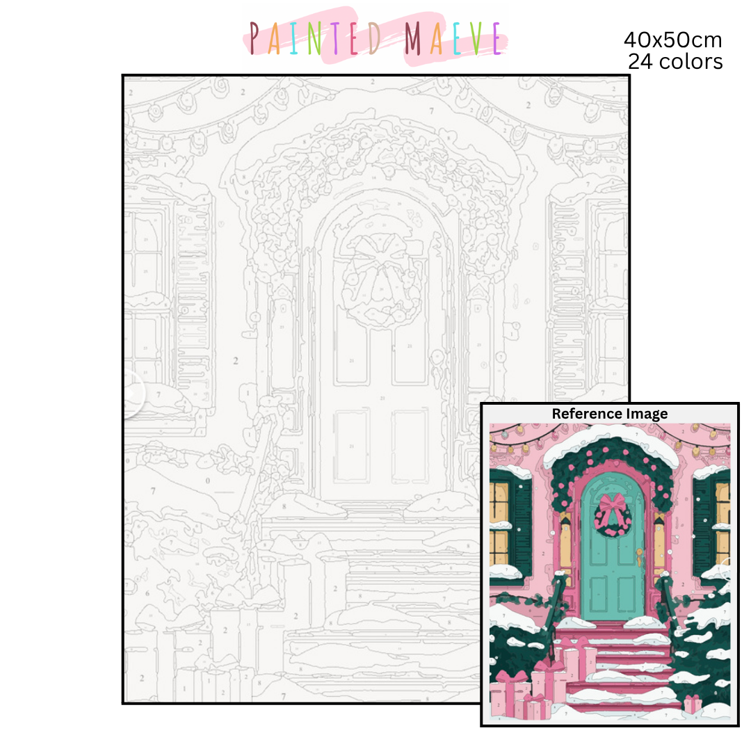 Pinky Present Porch: Paint-by-Number Christmas Collection (24/36/48 colors | No Frame)
