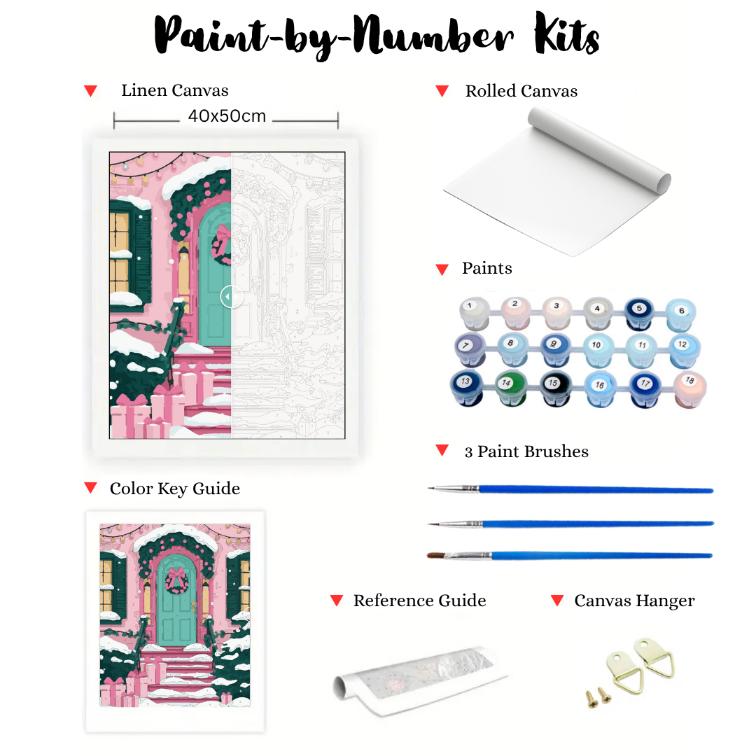 Pinky Present Porch: Paint-by-Number Christmas Collection (24/36/48 colors | No Frame)