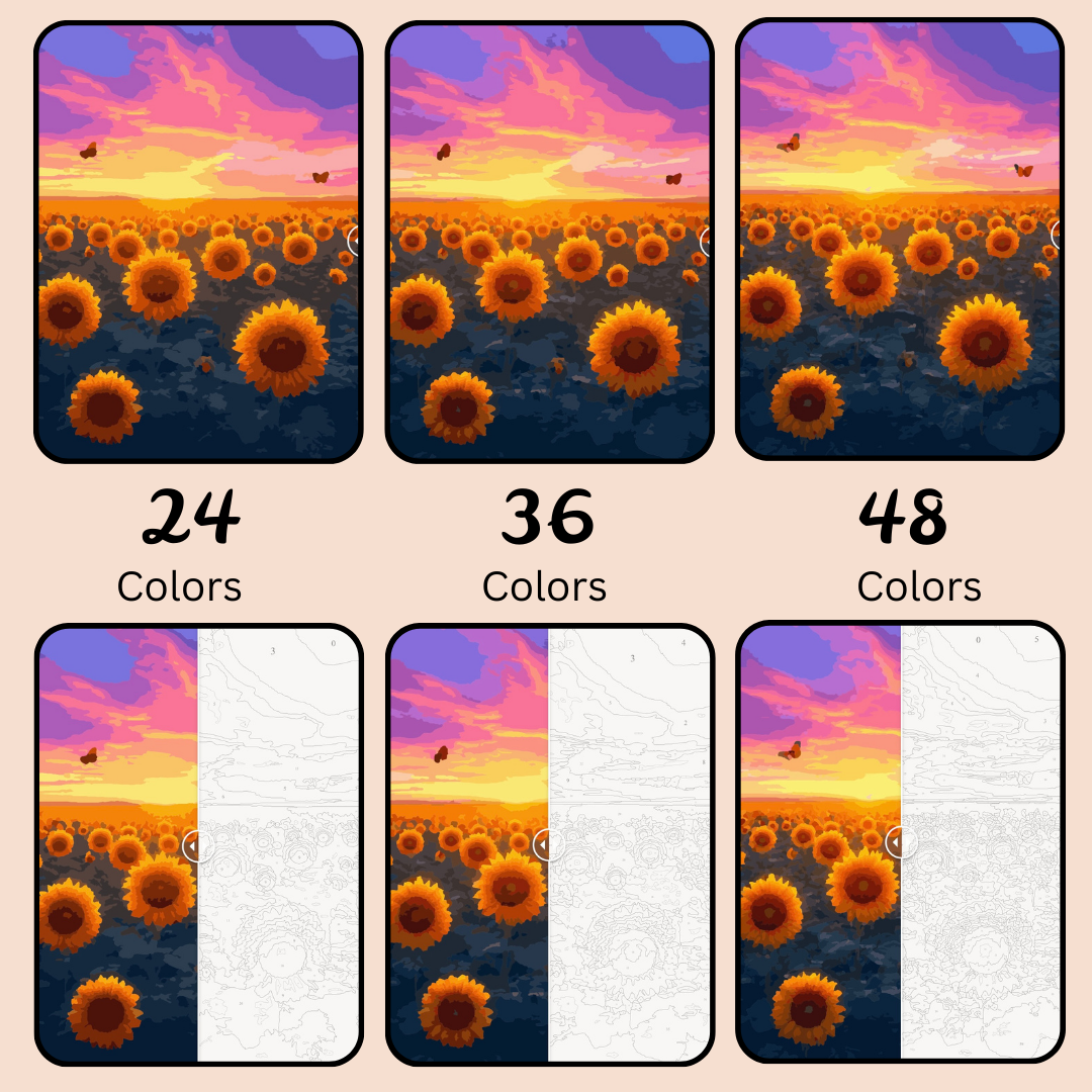 Sunrise Sunflower Meadow: Paint-by-Number Collection (24/36/48 colors | No Frame)