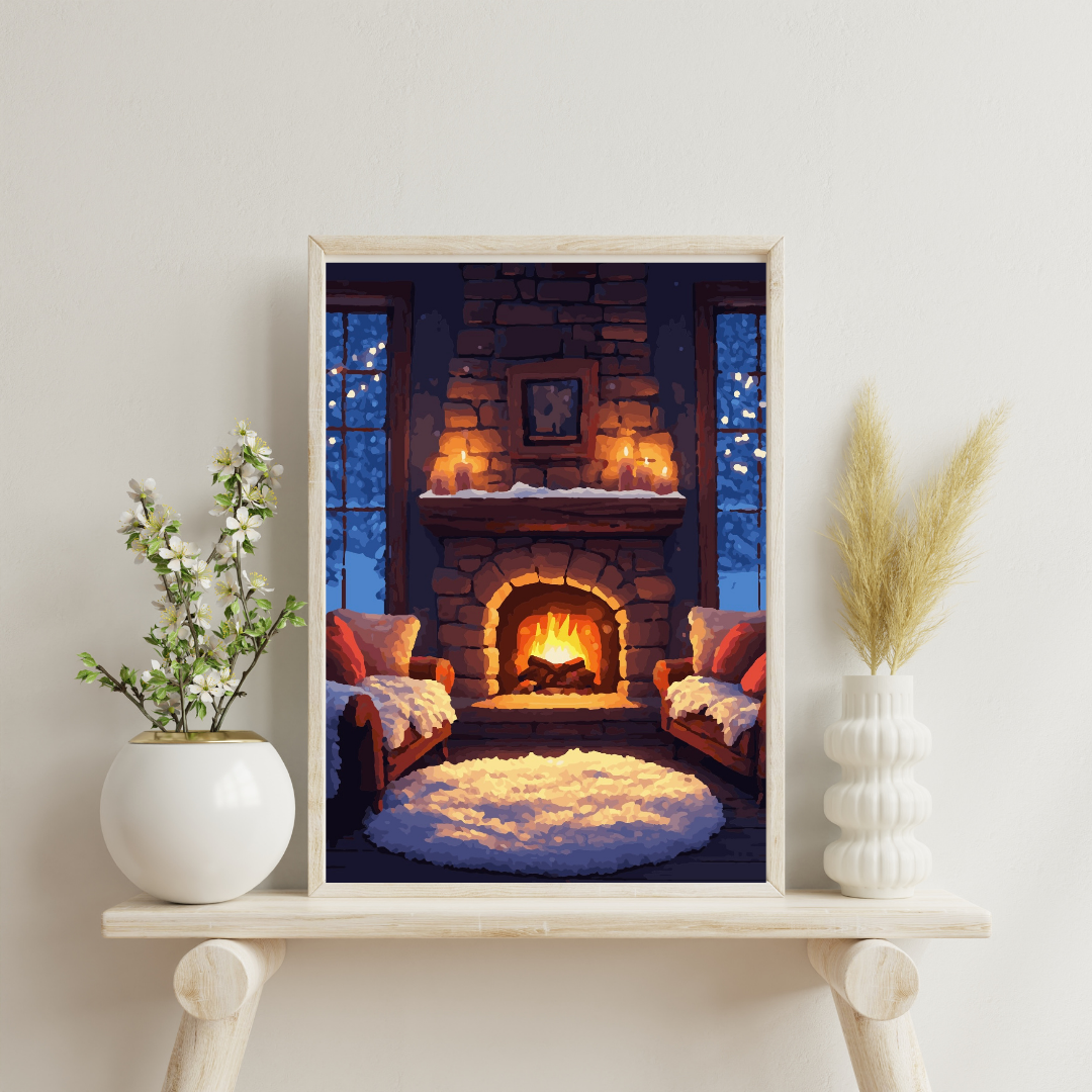Snowy Fireplace: Paint-by-Number Collection (24/36/48 colors | No Frame)