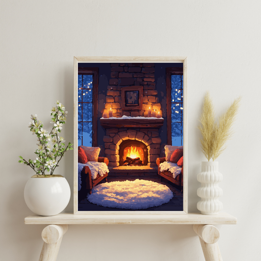 Snowy Fireplace: Paint-by-Number Christmas Collection (24/36/48 colors | No Frame)