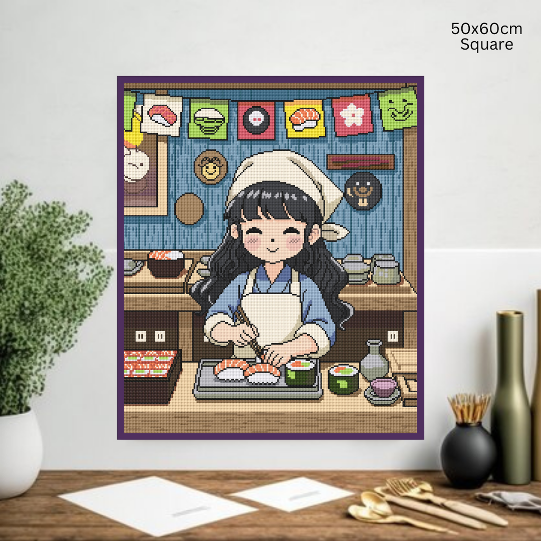 Happy Sushi Chef: Hand-Rendered Diamond Painting Collection