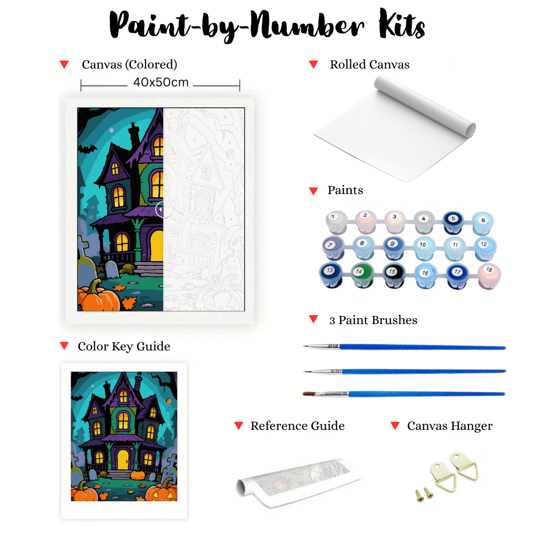 Haunted Glow Manor: Paint-by-Number Halloween Collection (24/36/48 colors | No Frame)