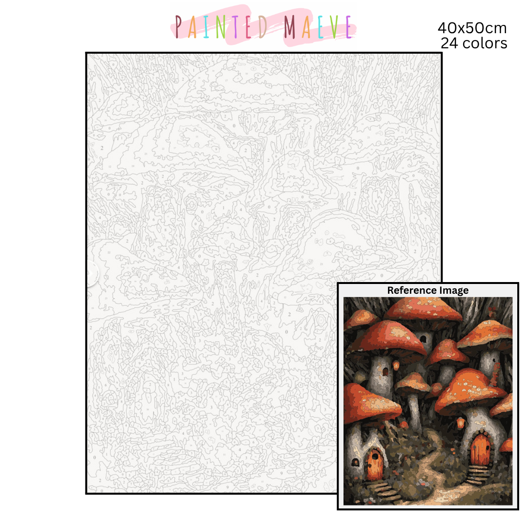 Tiny Mushroom Village: Paint-by-Number Collection (24/36/48 colors | No Frame)