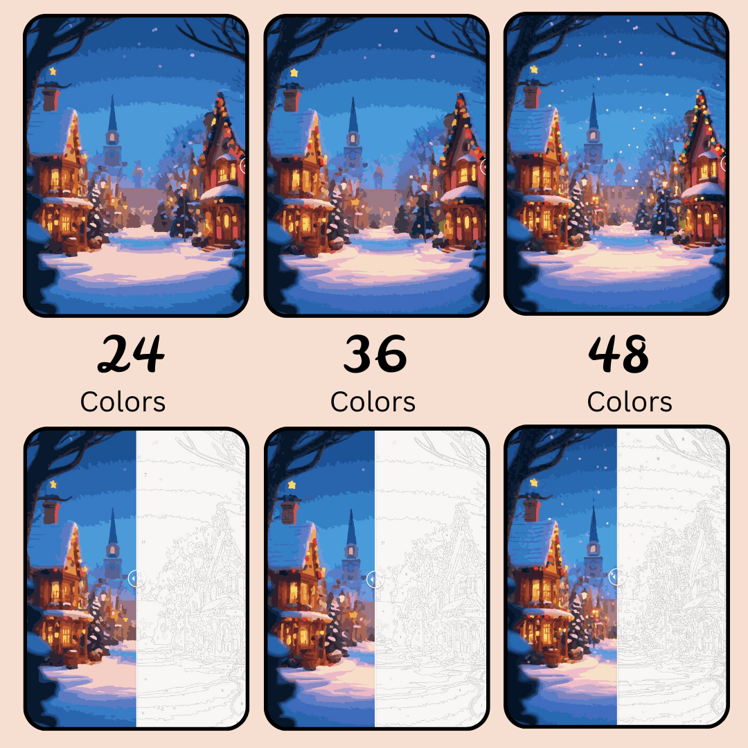 Snowy Town: Paint-by-Number Collection (24/36/48 colors | No Frame)