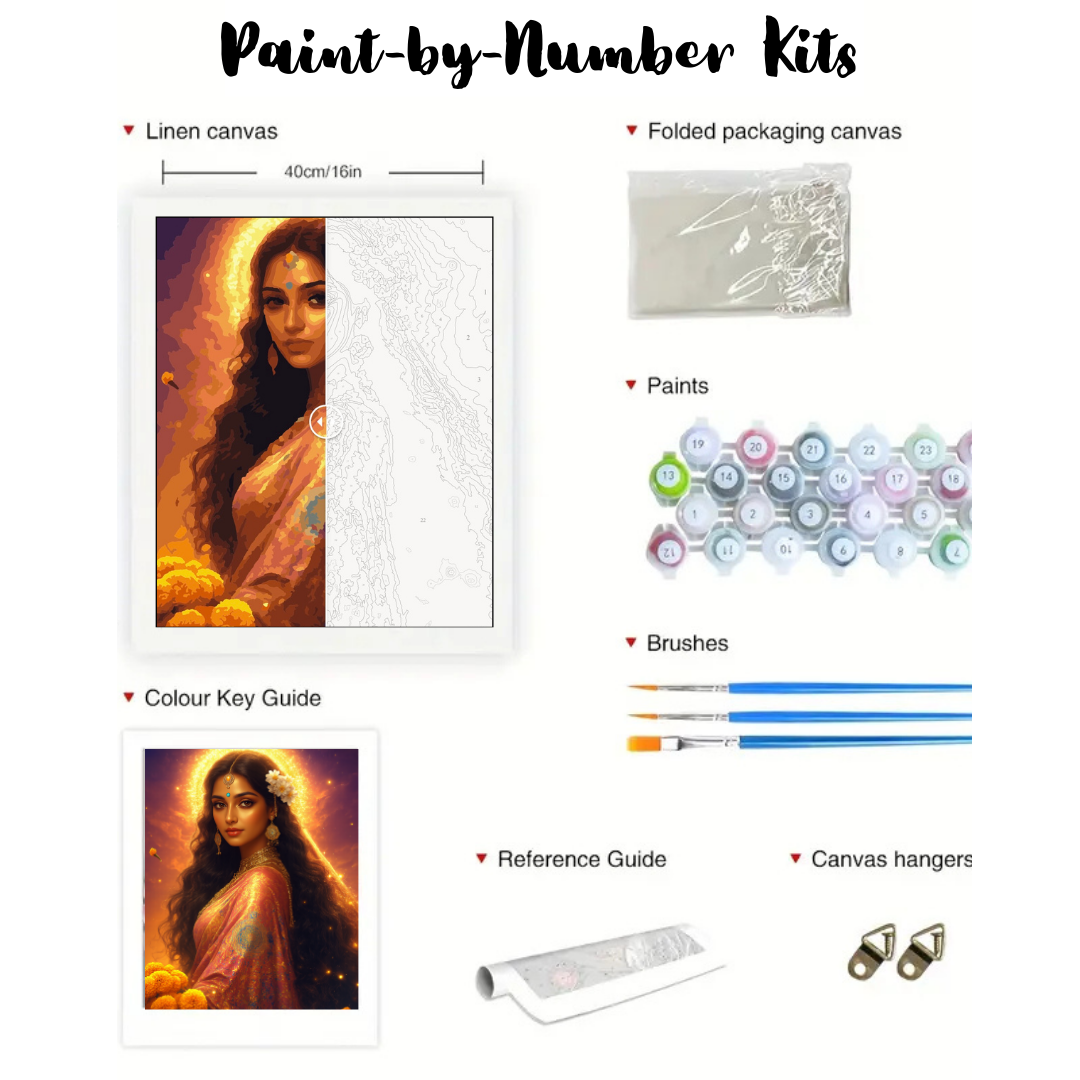 Indian & Marigolds: Paint-by-Number Collection (24/36/48 colors | No Frame)