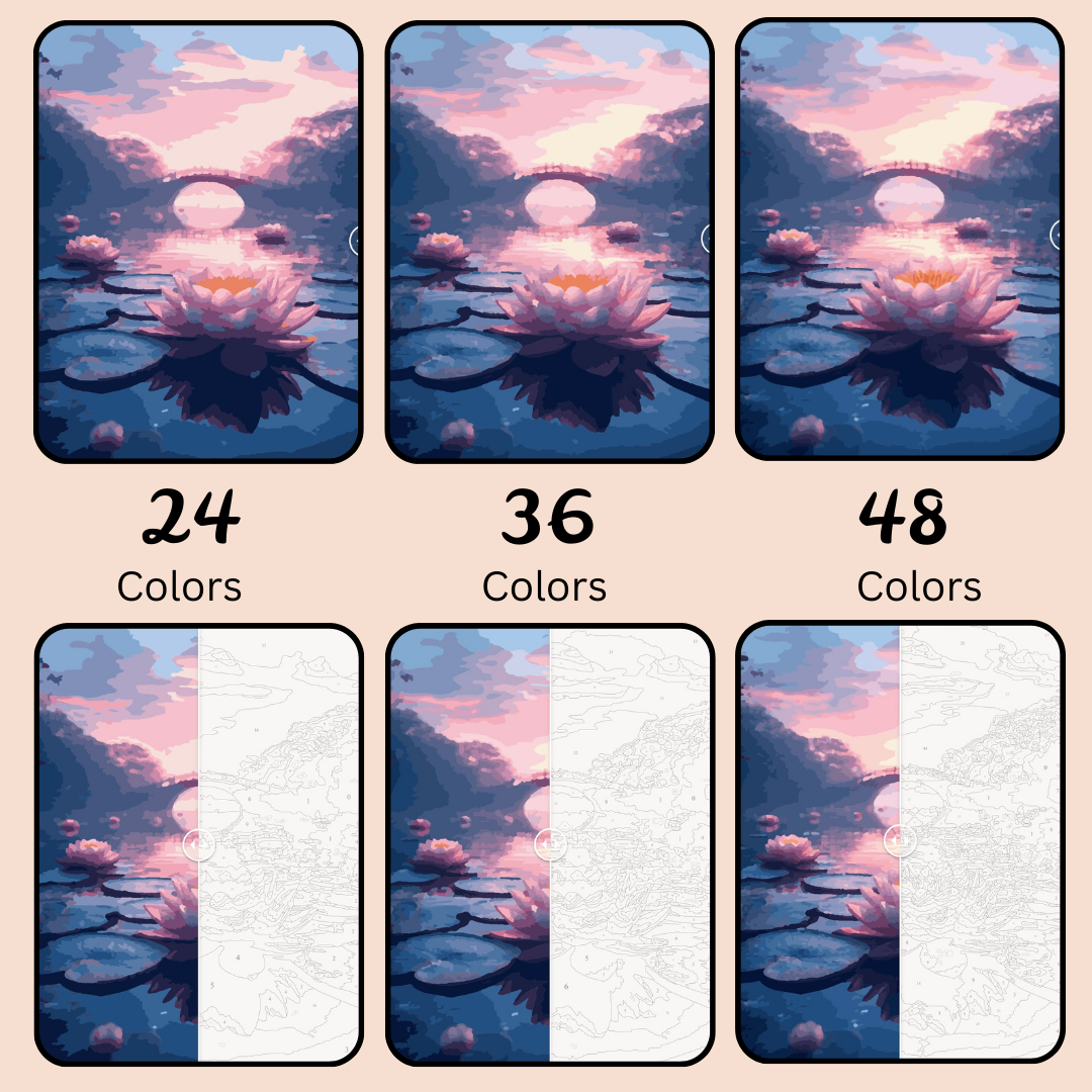 Water Lily Reflection: Paint-by-Number Collection (24/36/48 colors | No Frame)