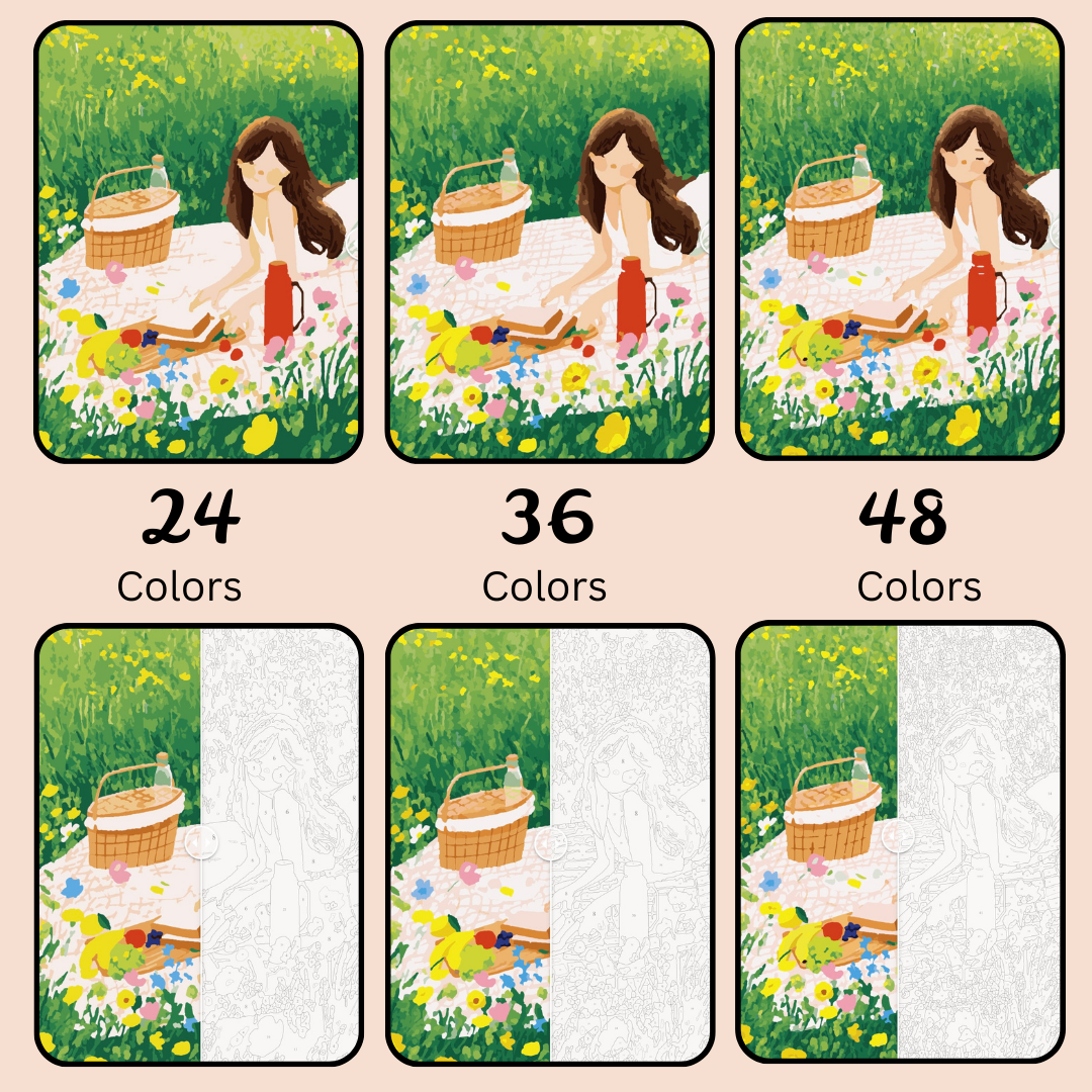 Sunny Picnic Bliss: Paint-by-Number Collection (24/36/48 colors | No Frame)