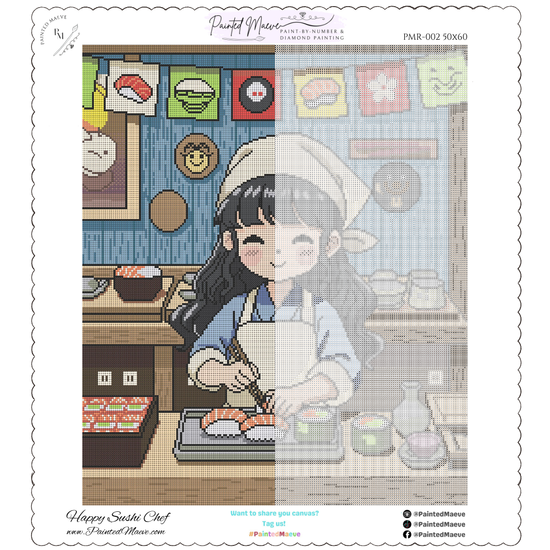 Happy Sushi Chef: Hand-Rendered Diamond Painting Collection