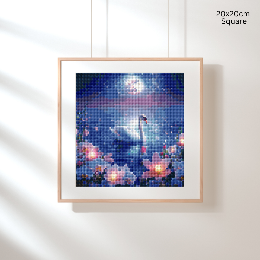 Moonlit Swan Serenity: Diamond Painting Collection