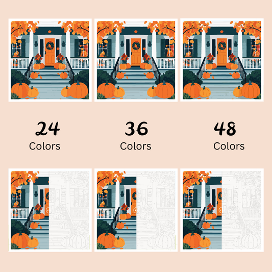 Pumpkin Porch Gathering: Paint-by-Number Halloween Collection (24/36/48 colors | No Frame)