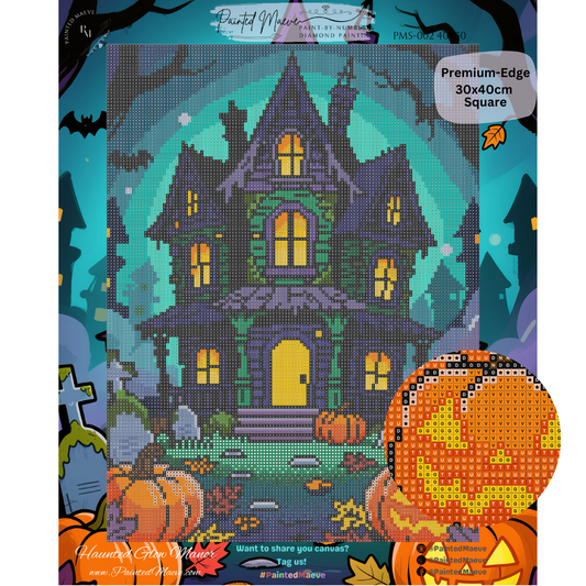 Haunted Glow Manor: Hand-Rendered Diamond Painting Halloween Collection