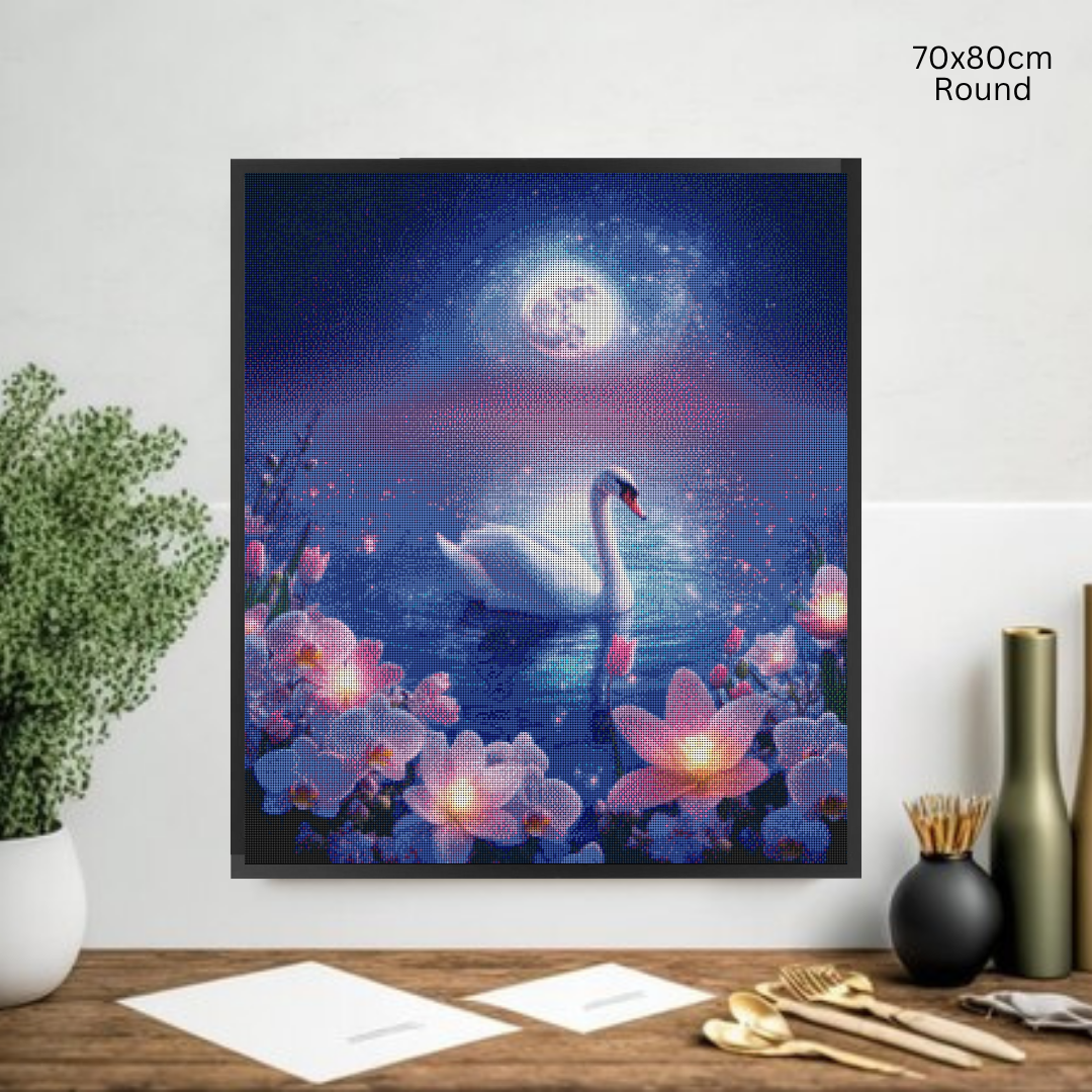 Moonlit Swan Serenity: Diamond Painting Collection