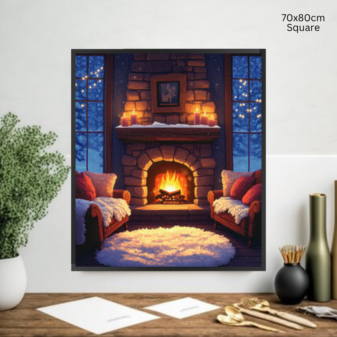 Snowy Fireplace: Diamond Painting Christmas Collection