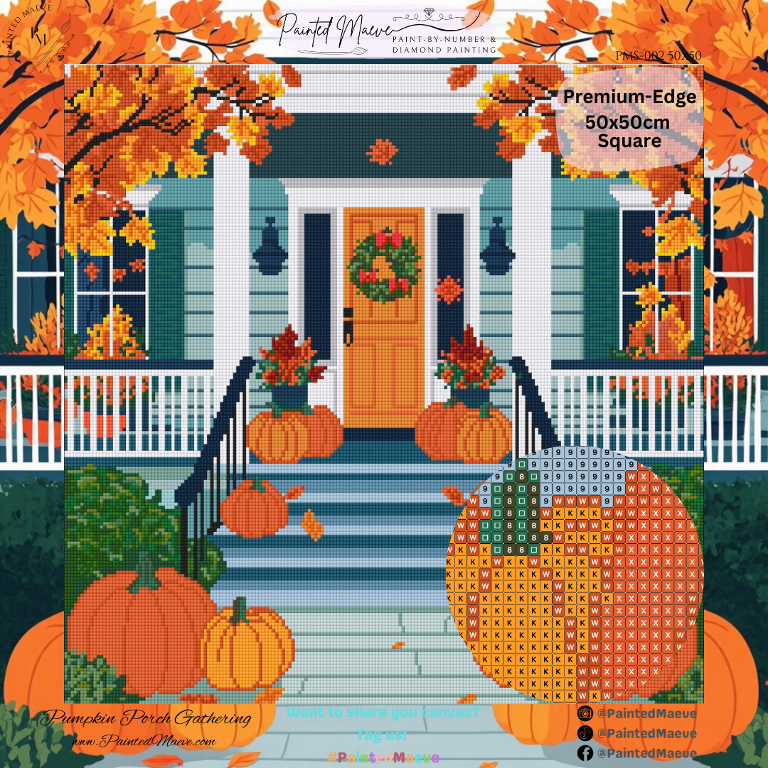 Pumpkin Porch Gathering: Hand-Rendered Diamond Painting Halloween Collection