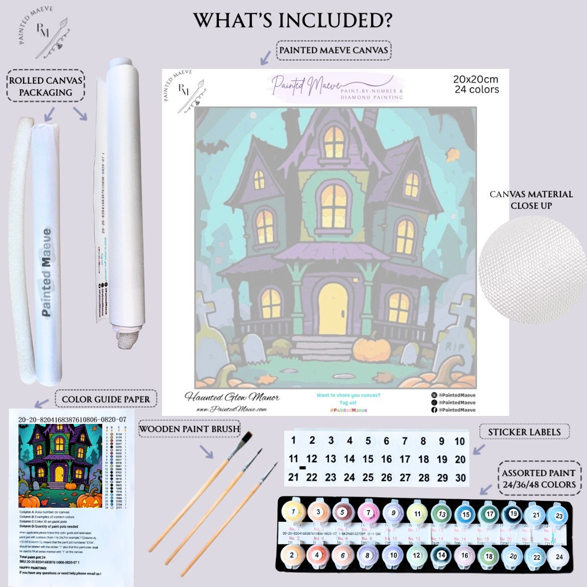 Haunted Glow Manor: Paint-by-Number Halloween Collection (24/36/48 colors | No Frame)