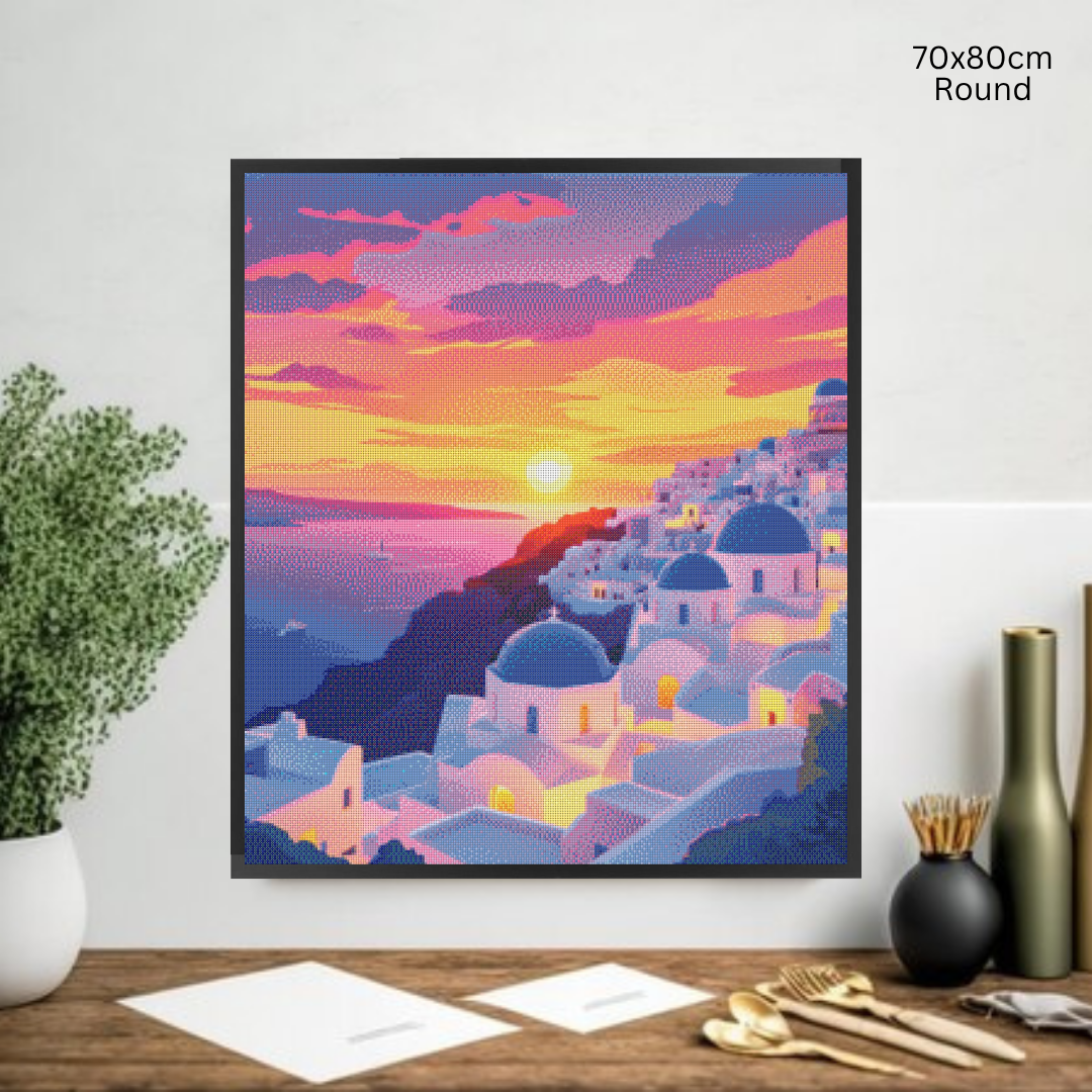 Sunset Over Santorini: Diamond Painting Collection