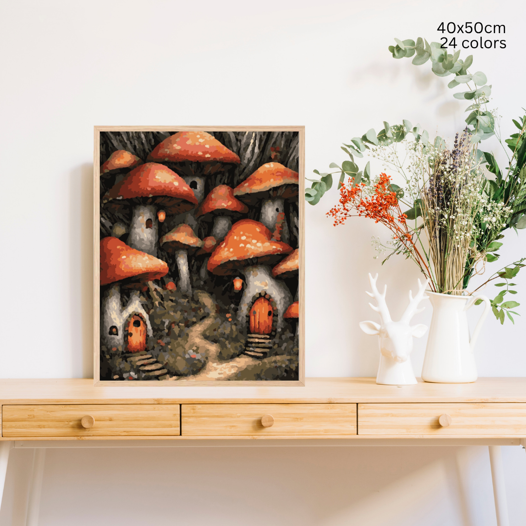Tiny Mushroom Village: Paint-by-Number Collection (24/36/48 colors | No Frame)