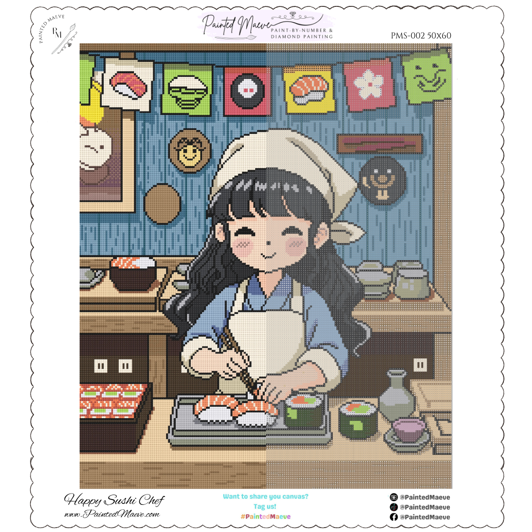 Happy Sushi Chef: Hand-Rendered Diamond Painting Collection