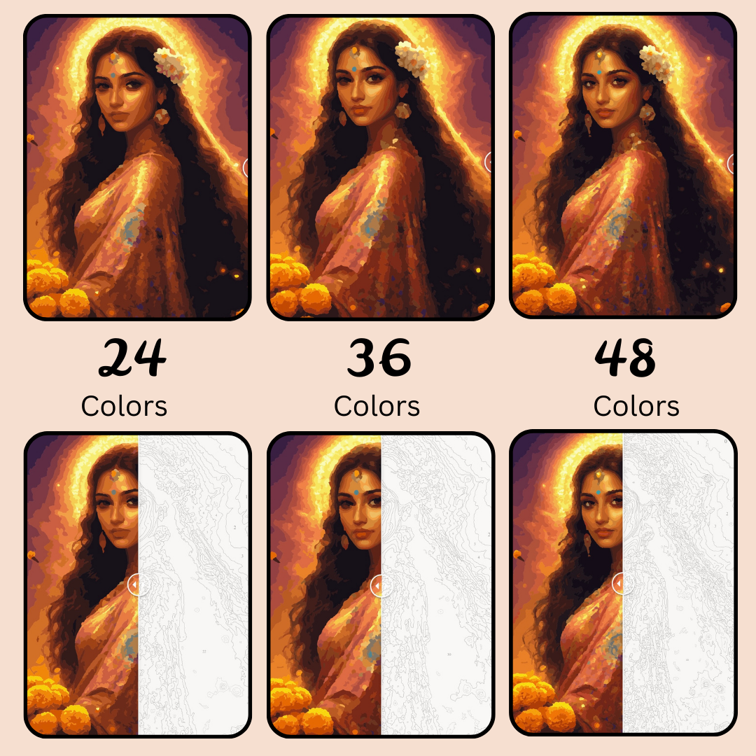 Indian & Marigolds: Paint-by-Number Collection (24/36/48 colors | No Frame)