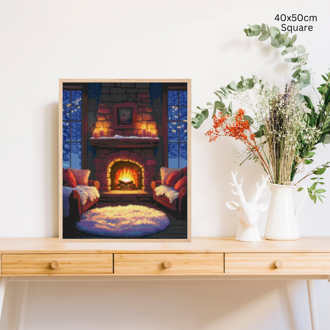 Snowy Fireplace: Diamond Painting Christmas Collection