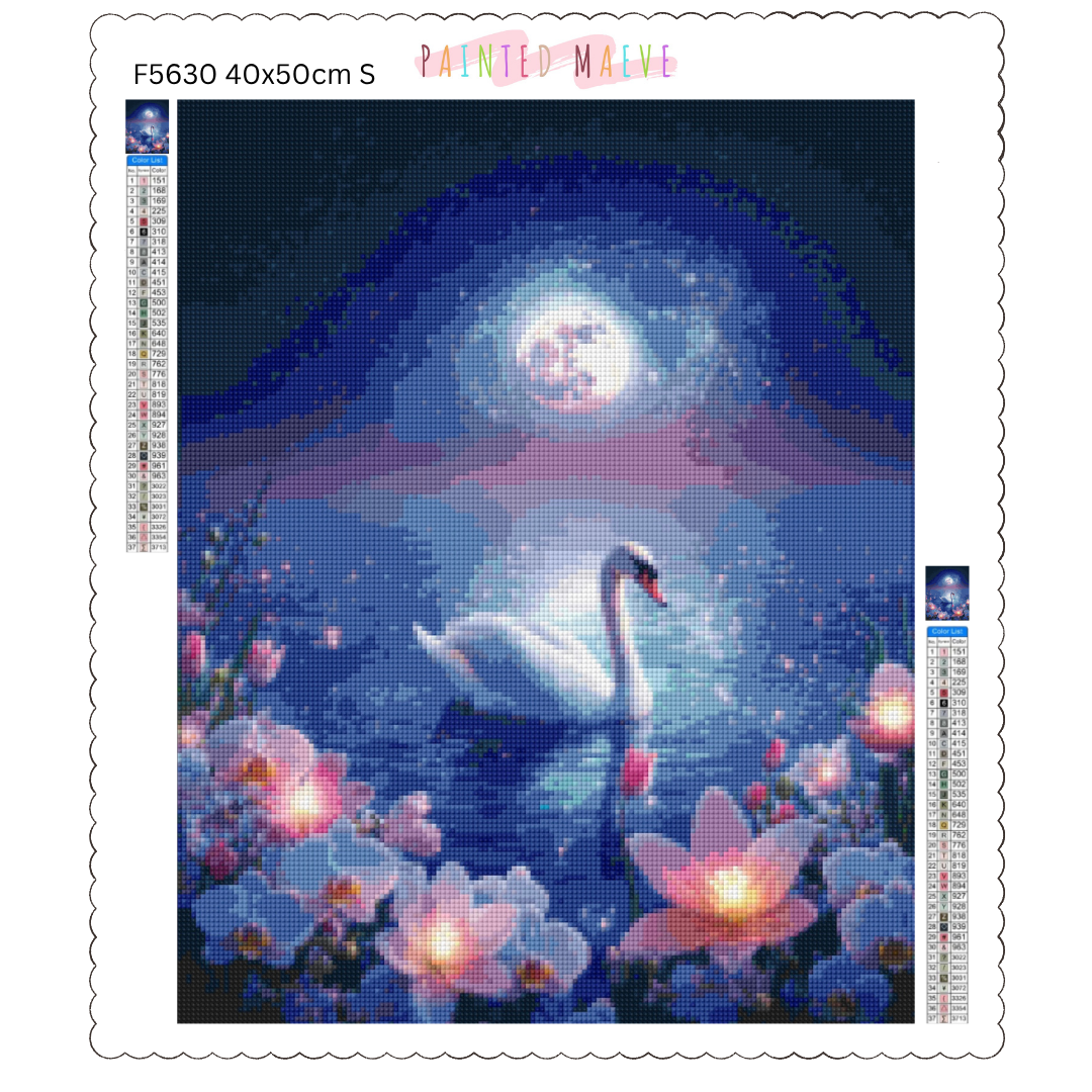 Moonlit Swan Serenity: Diamond Painting Collection