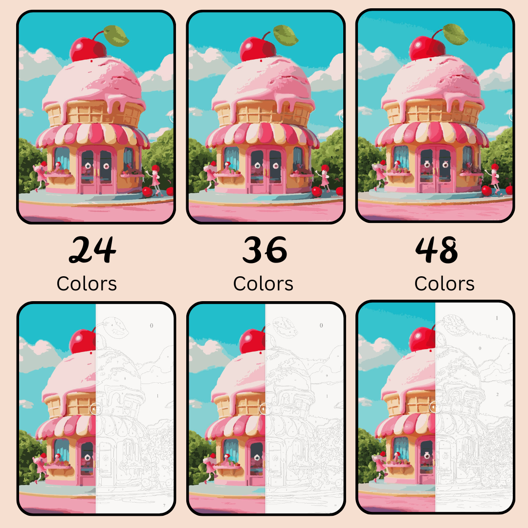 Strawberry Ice Cream Shop: Paint-by-Number Collection (24/36/48 colors | No Frame)