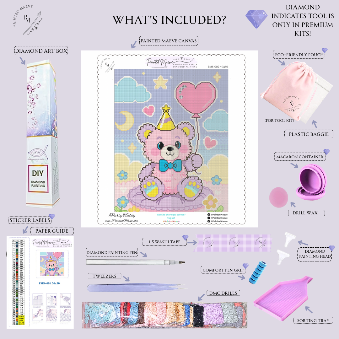 Party Teddy: Hand-Rendered Diamond Painting Collection