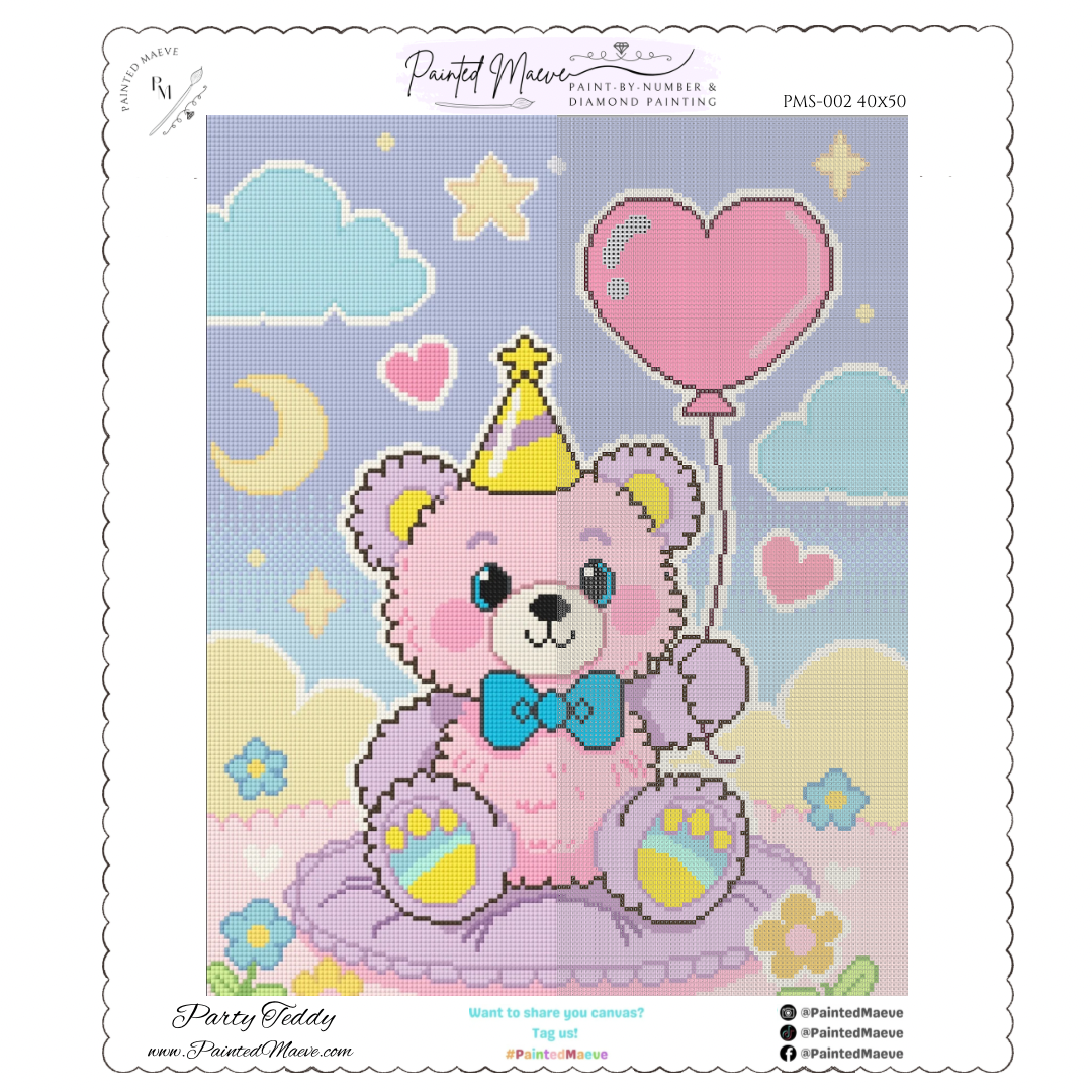 Party Teddy: Hand-Rendered Diamond Painting Collection