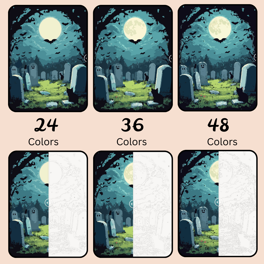 Spooky Cemetery: Paint-by-Number Halloween Collection (24/36/48 colors | No Frame)