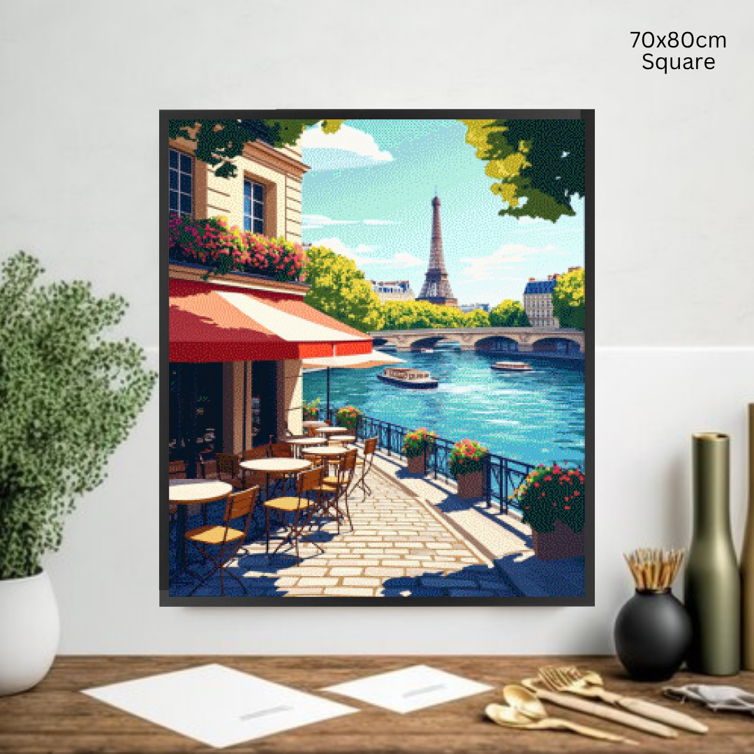 Eiffel's Riverside Charm: Diamond Painting Collection