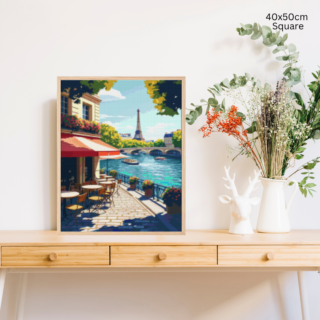 Eiffel's Riverside Charm: Diamond Painting Collection